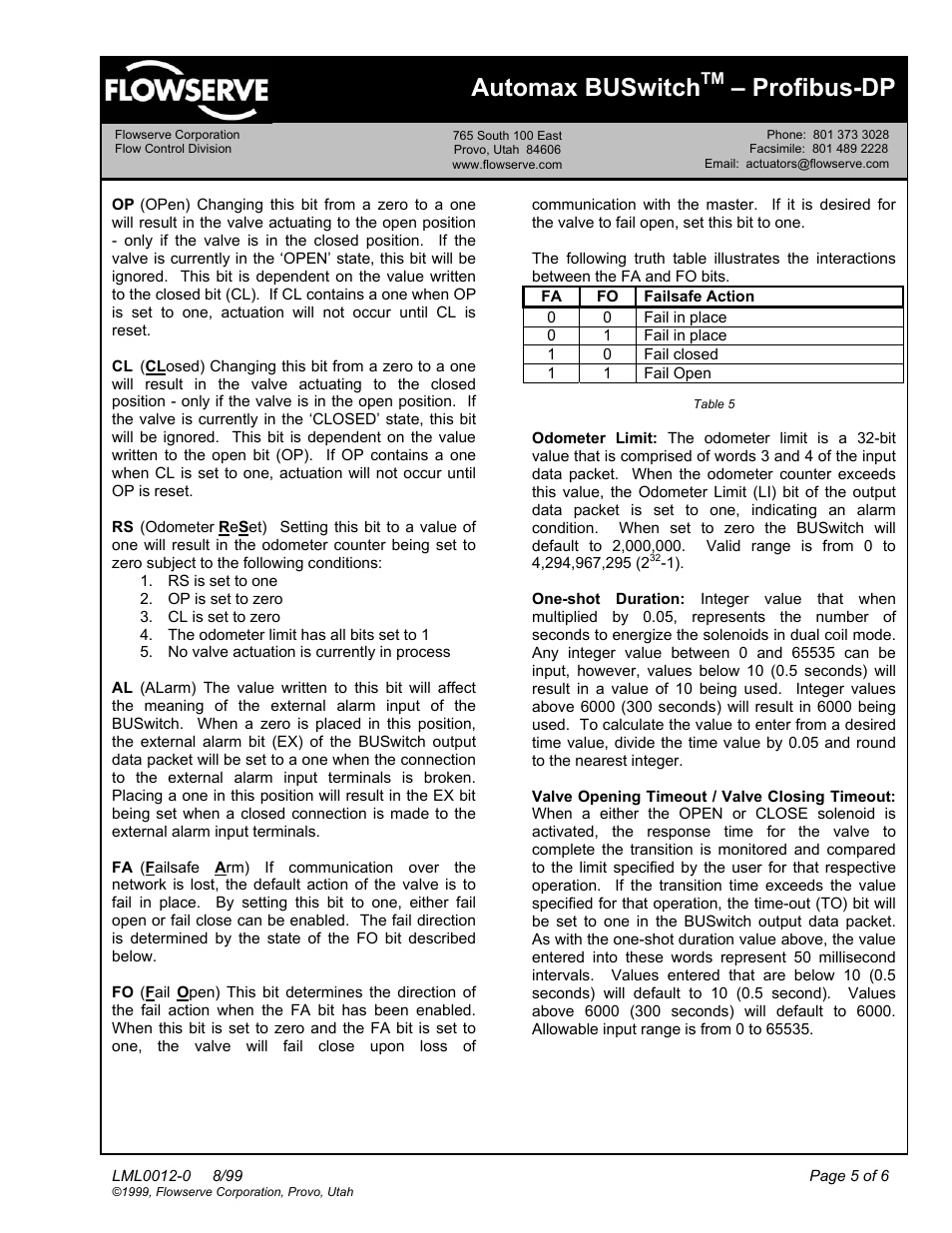 Automax buswitch, Profibus-dp | Flowserve BUSwitch-Profibus-DP User Manual | Page 5 / 6