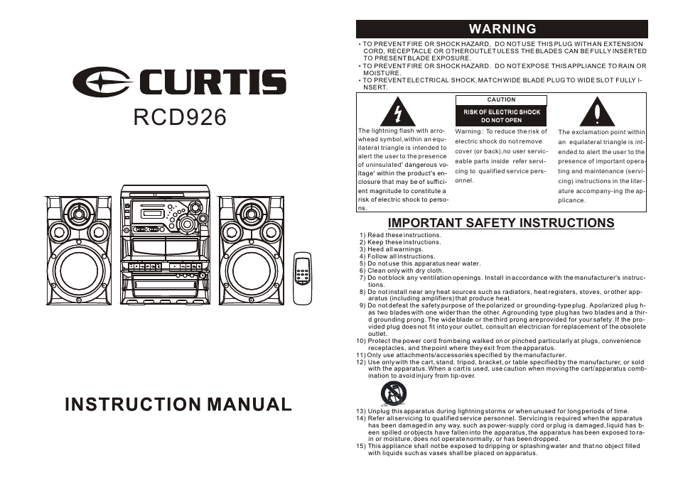 Curtis RCD926 User Manual | 9 pages