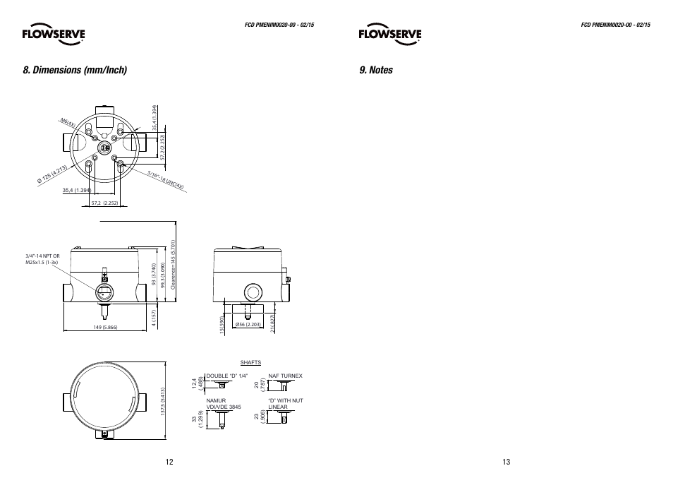 Dimensions (mm/inch) | Flowserve Automax PMV DS UltraSwitch User Manual | Page 7 / 9