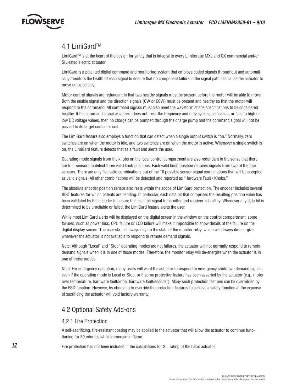 1 limigard, 2 optional safety add-ons, 1 fire protection | Flowserve MX Electronic Actuator SIL Safety IOM User Manual | Page 12 / 44