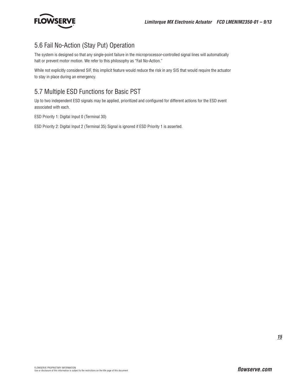 6 fail no-action (stay put) operation, 7 multiple esd functions for basic pst | Flowserve MX Electronic Actuator SIL Safety IOM User Manual | Page 15 / 44