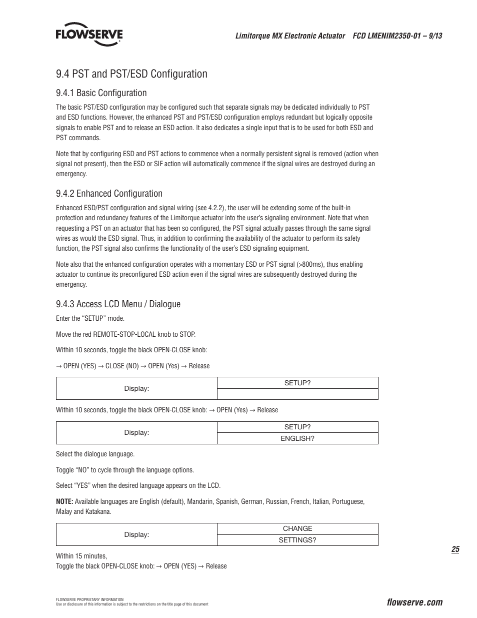 4 pst and pst/esd configuration, 1 basic configuration, 2 enhanced configuration | 3 access lcd menu / dialogue | Flowserve MX Electronic Actuator SIL Safety IOM User Manual | Page 25 / 44