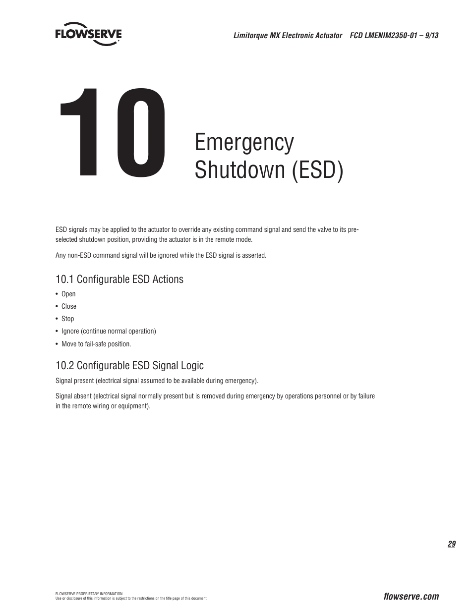 Emergency shutdown (esd) | Flowserve MX Electronic Actuator SIL Safety IOM User Manual | Page 29 / 44