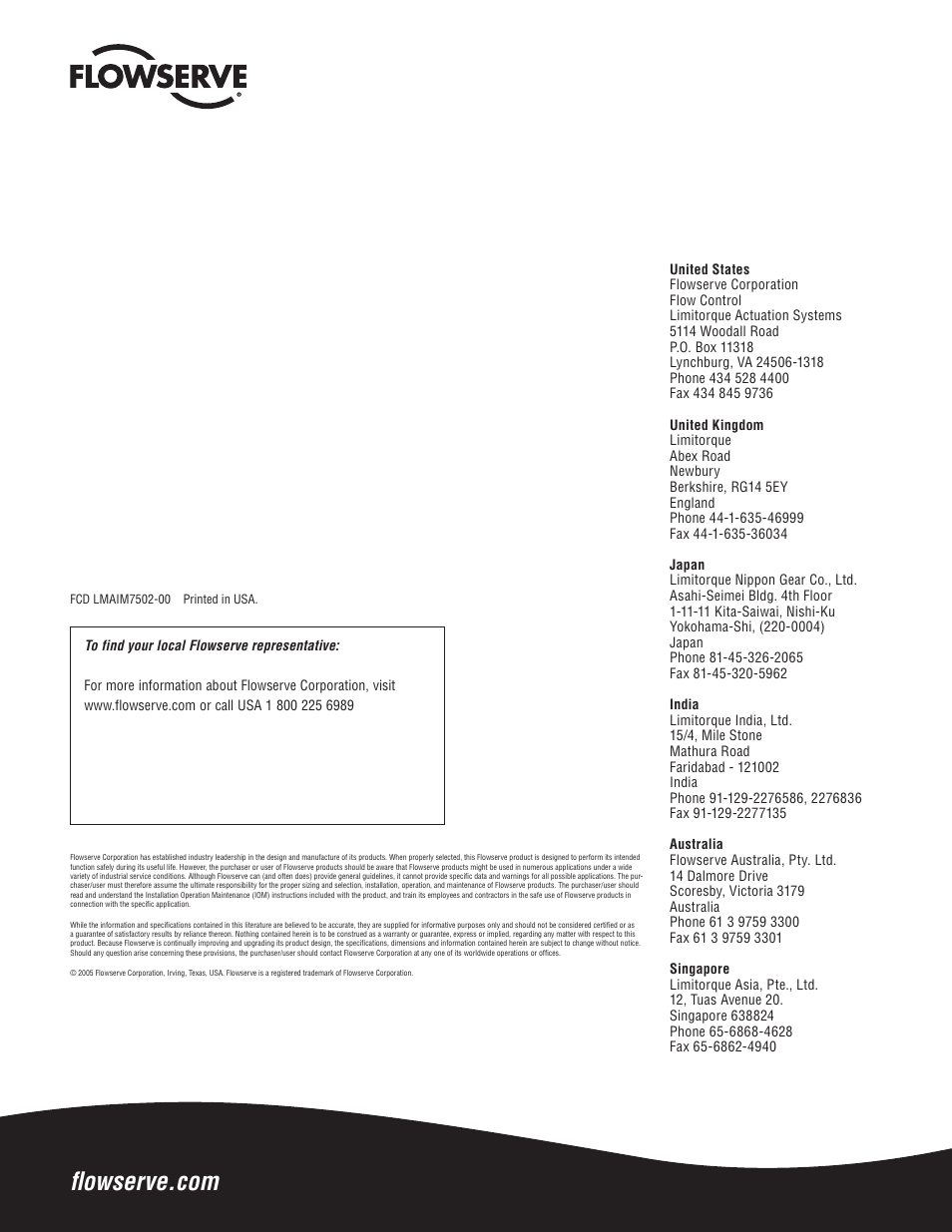 Flowserve L75 Series Electric Actuator User Manual | Page 16 / 16