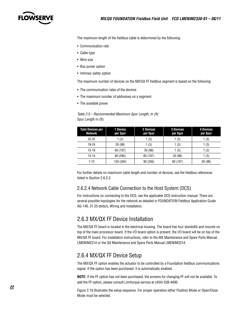 3 mx/qx ff device installation, 4 mx/qx ff device setup | Flowserve MX FOUNDATION Fieldbus Field Unit User Manual | Page 22 / 84