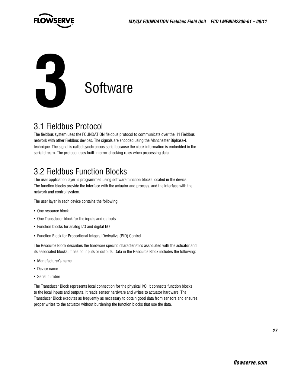 Software | Flowserve MX FOUNDATION Fieldbus Field Unit User Manual | Page 27 / 84