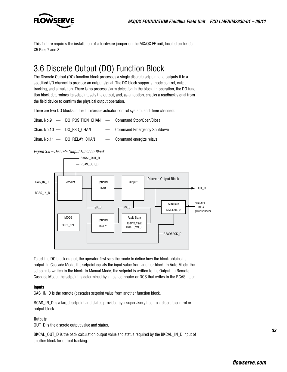 6 discrete output (do) function block | Flowserve MX FOUNDATION Fieldbus Field Unit User Manual | Page 33 / 84