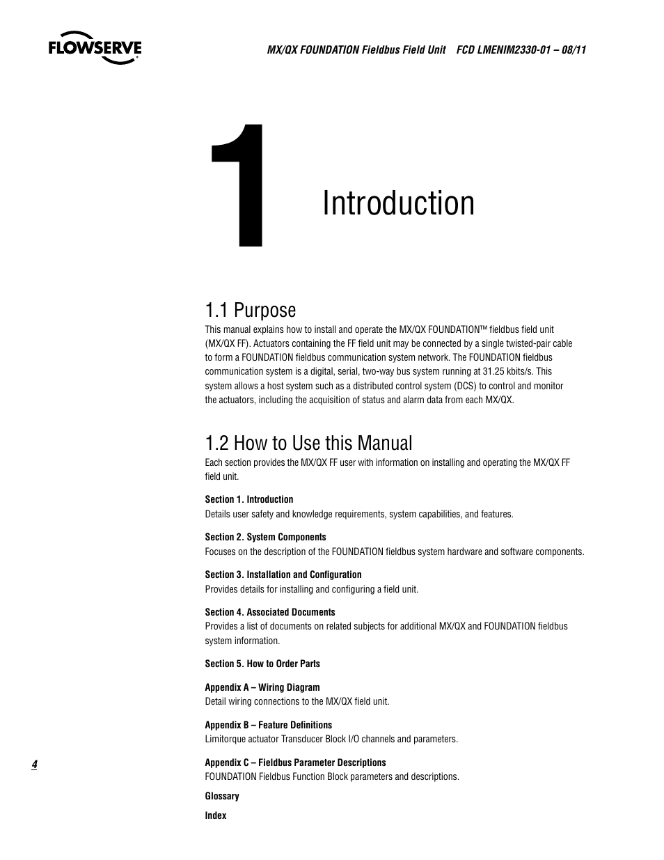 Introduction | Flowserve MX FOUNDATION Fieldbus Field Unit User Manual | Page 4 / 84