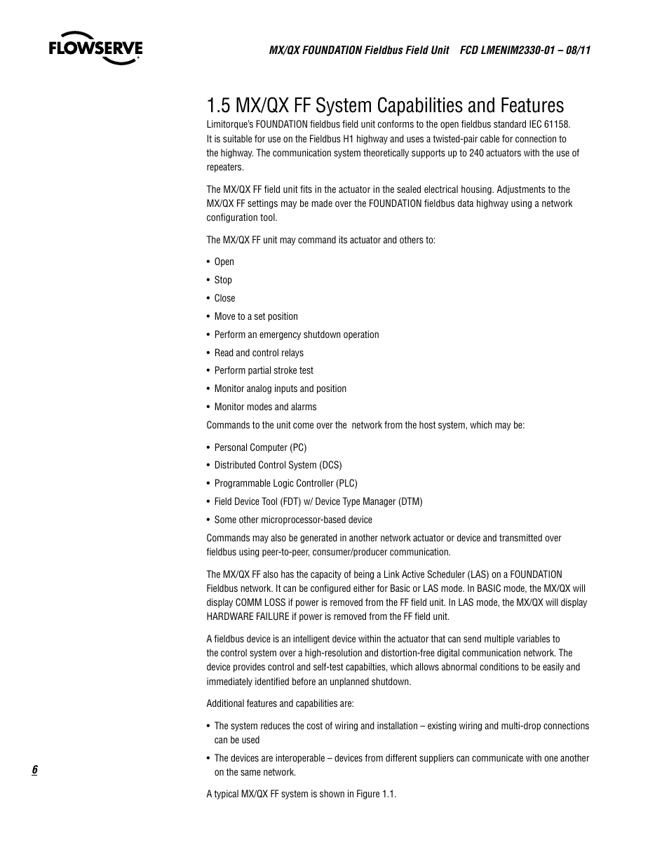 5 mx/qx ff system capabilities and features | Flowserve MX FOUNDATION Fieldbus Field Unit User Manual | Page 6 / 84