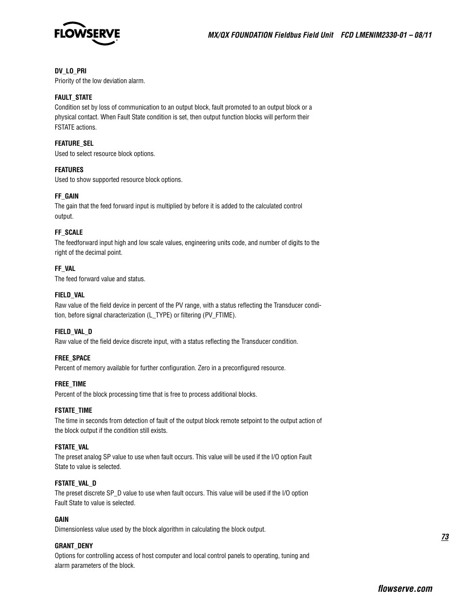 Flowserve MX FOUNDATION Fieldbus Field Unit User Manual | Page 73 / 84