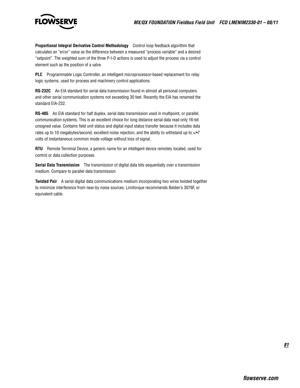 Flowserve MX FOUNDATION Fieldbus Field Unit User Manual | Page 81 / 84