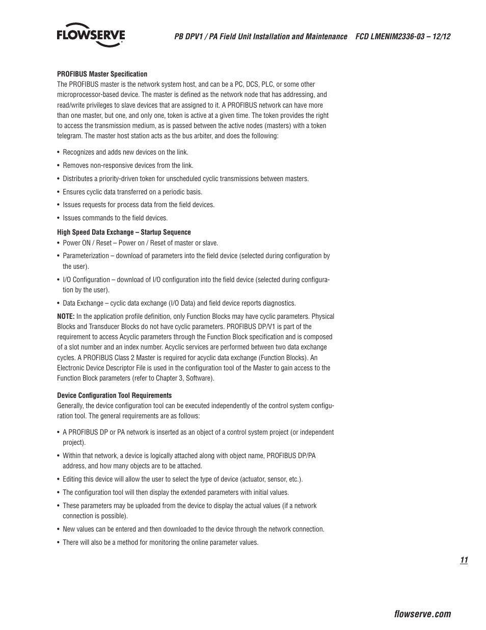 1 general network specification | Flowserve MX/QX Profibus DP/PA Field Unit User Manual | Page 11 / 88