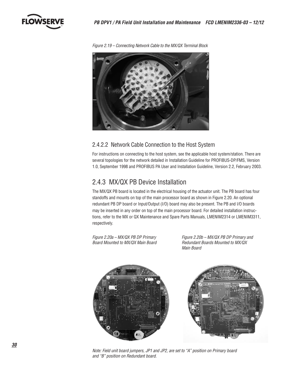 3 mx/qx pb device installation | Flowserve MX/QX Profibus DP/PA Field Unit User Manual | Page 30 / 88