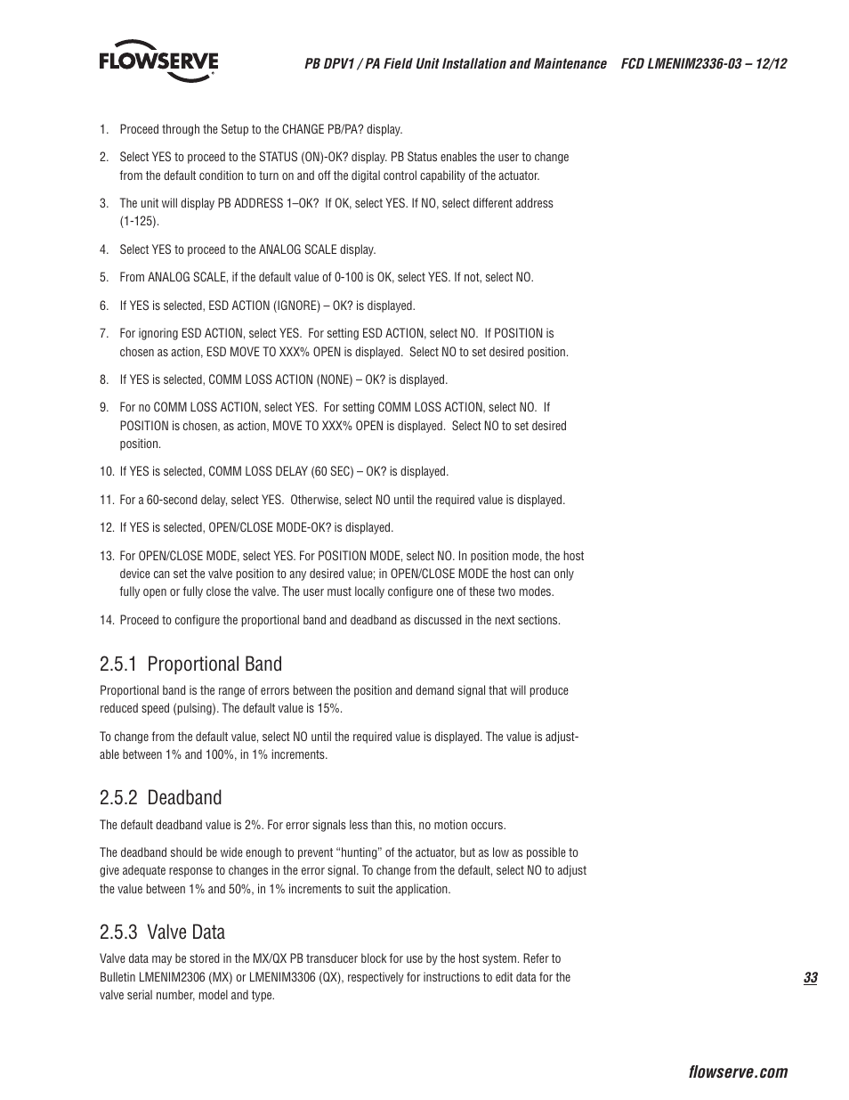 1 proportional band, 2 deadband, 3 valve data | Flowserve MX/QX Profibus DP/PA Field Unit User Manual | Page 33 / 88