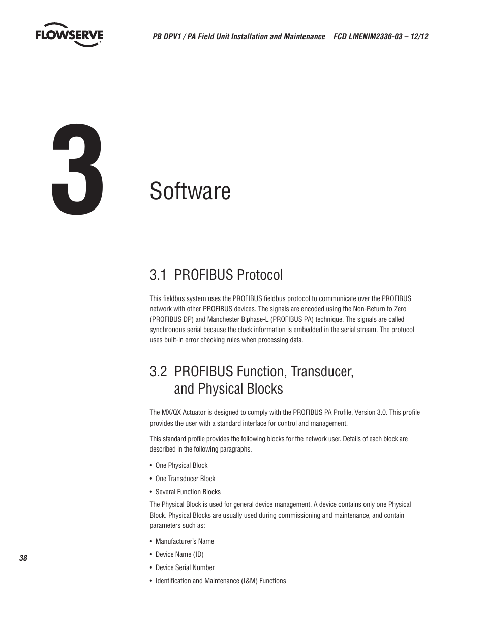 Software | Flowserve MX/QX Profibus DP/PA Field Unit User Manual | Page 38 / 88