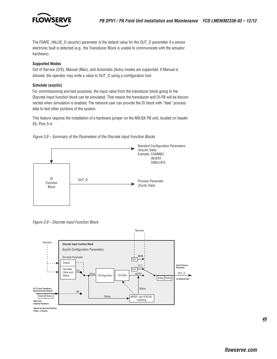 Figure 3.9 – discrete input function block | Flowserve MX/QX Profibus DP/PA Field Unit User Manual | Page 49 / 88