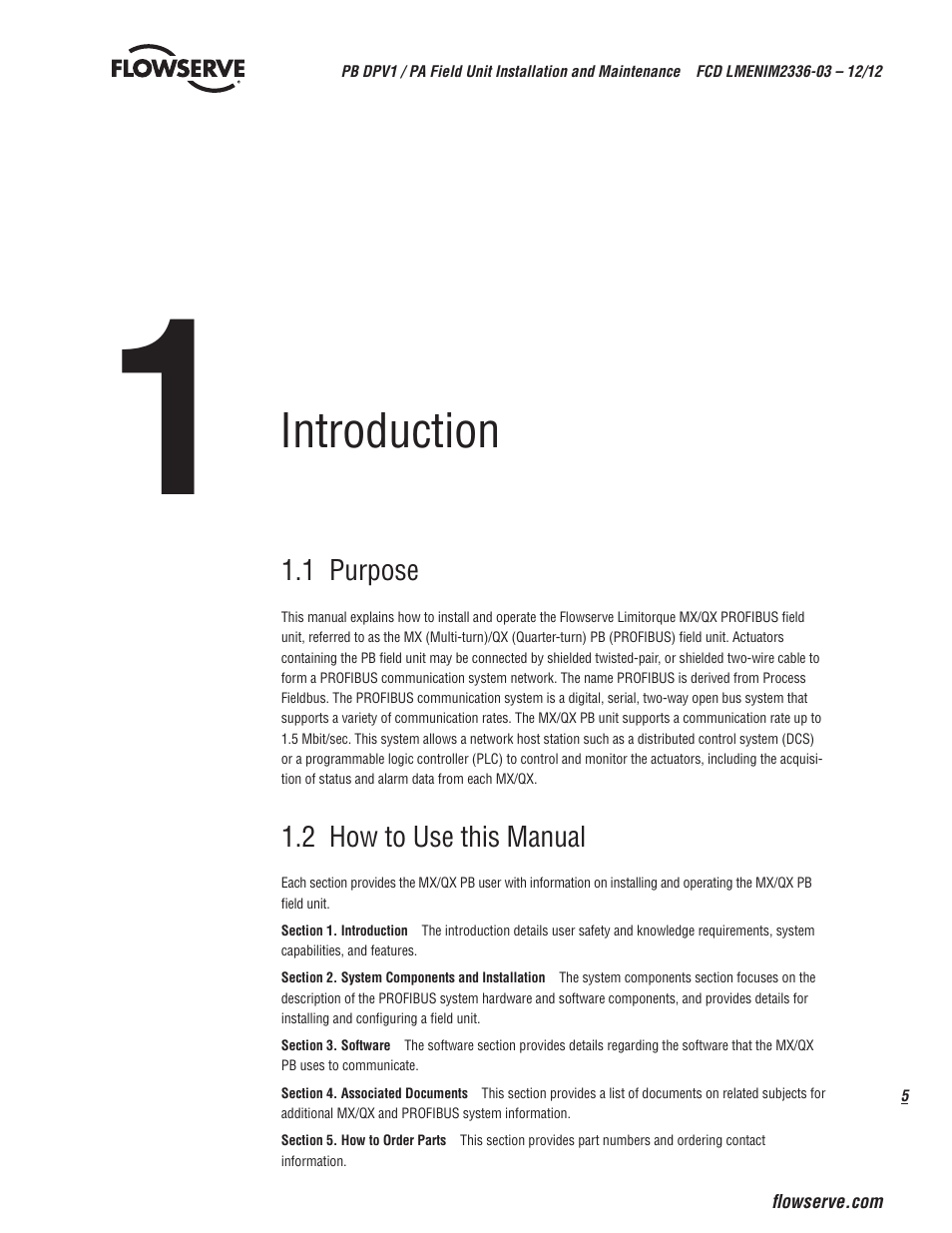 Introduction | Flowserve MX/QX Profibus DP/PA Field Unit User Manual | Page 5 / 88