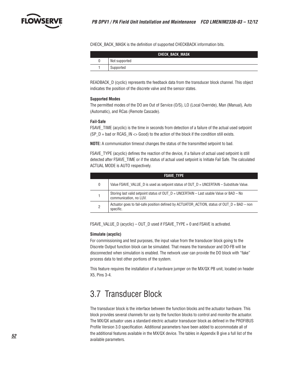 7 transducer block | Flowserve MX/QX Profibus DP/PA Field Unit User Manual | Page 52 / 88