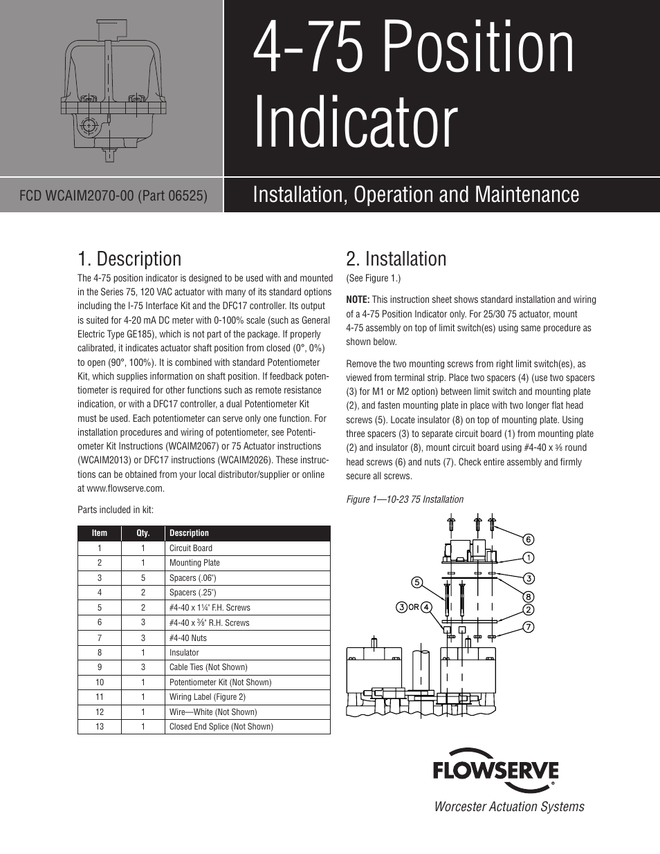 Flowserve 4-75 Position Indicator User Manual | 4 pages