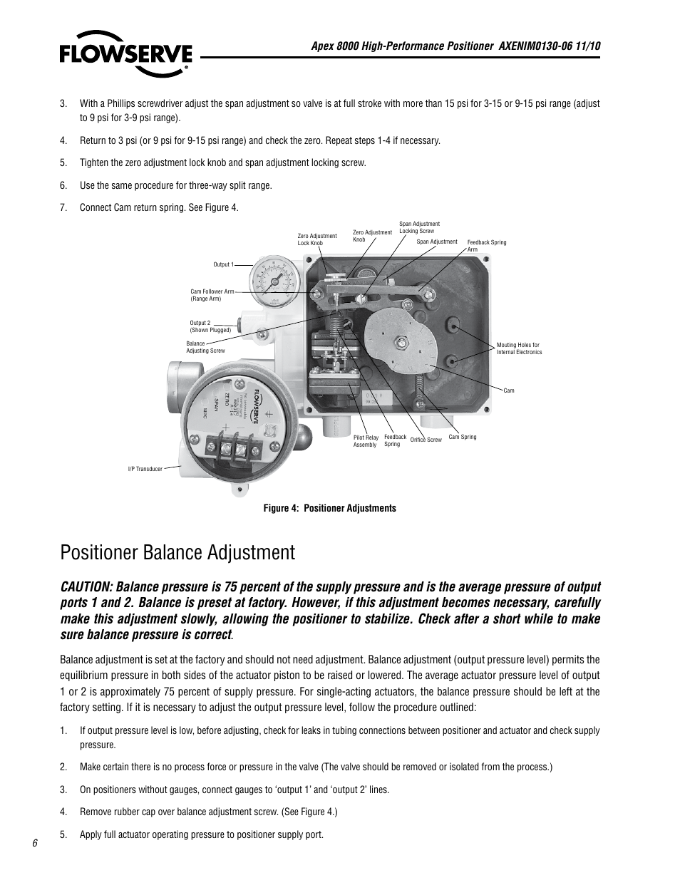 Positioner balance adjustment | Flowserve APEX 8000 High-Performance Positioner User Manual | Page 6 / 16