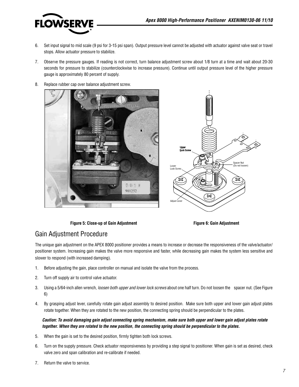 Gain adjustment procedure | Flowserve APEX 8000 High-Performance Positioner User Manual | Page 7 / 16