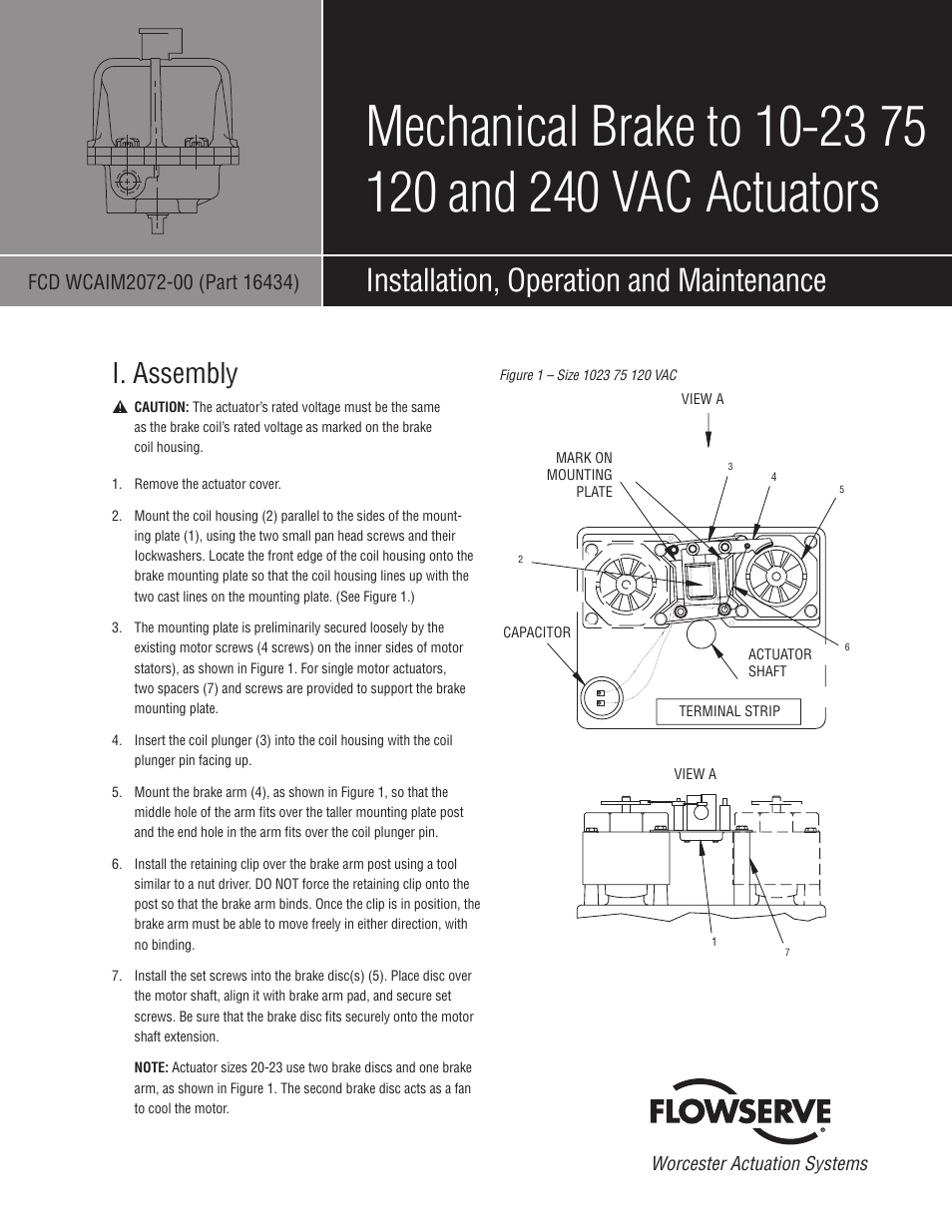 Flowserve Mechanical Brake to 10-23 75 120 VAC Actuators User Manual | 2 pages