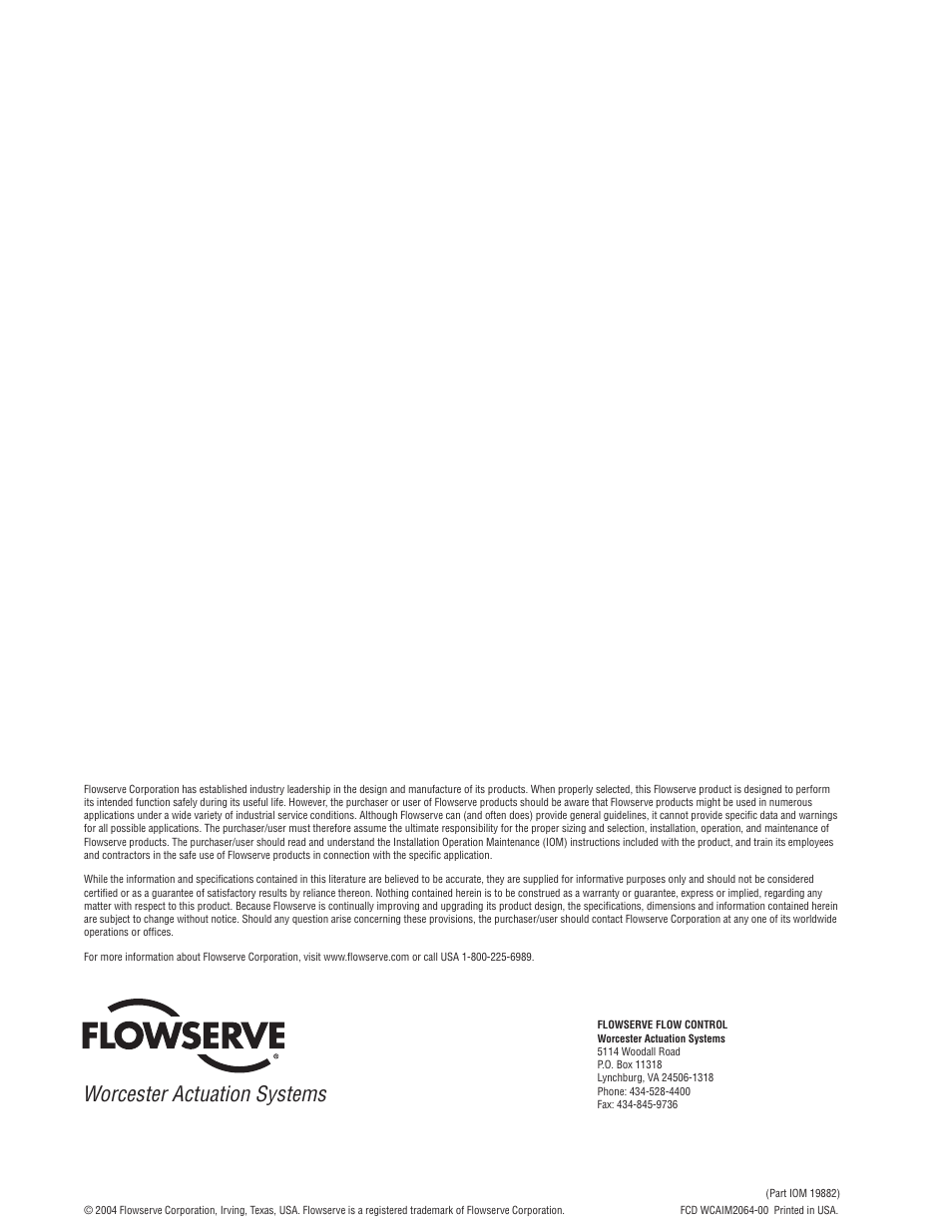 Worcester actuation systems | Flowserve 4 DK75 Position Output Module for DFP17 User Manual | Page 4 / 4