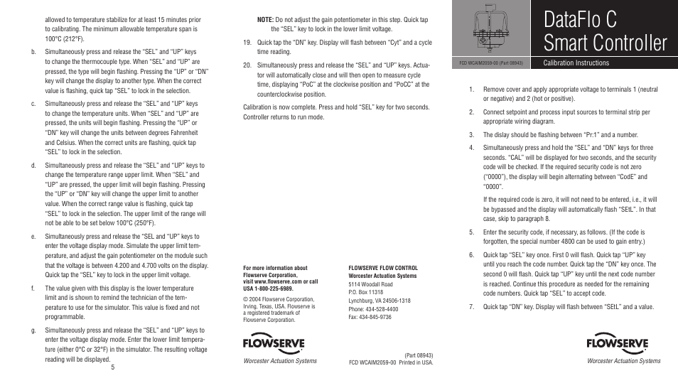 Flowserve DataFlo C Smart Controller User Manual | 2 pages