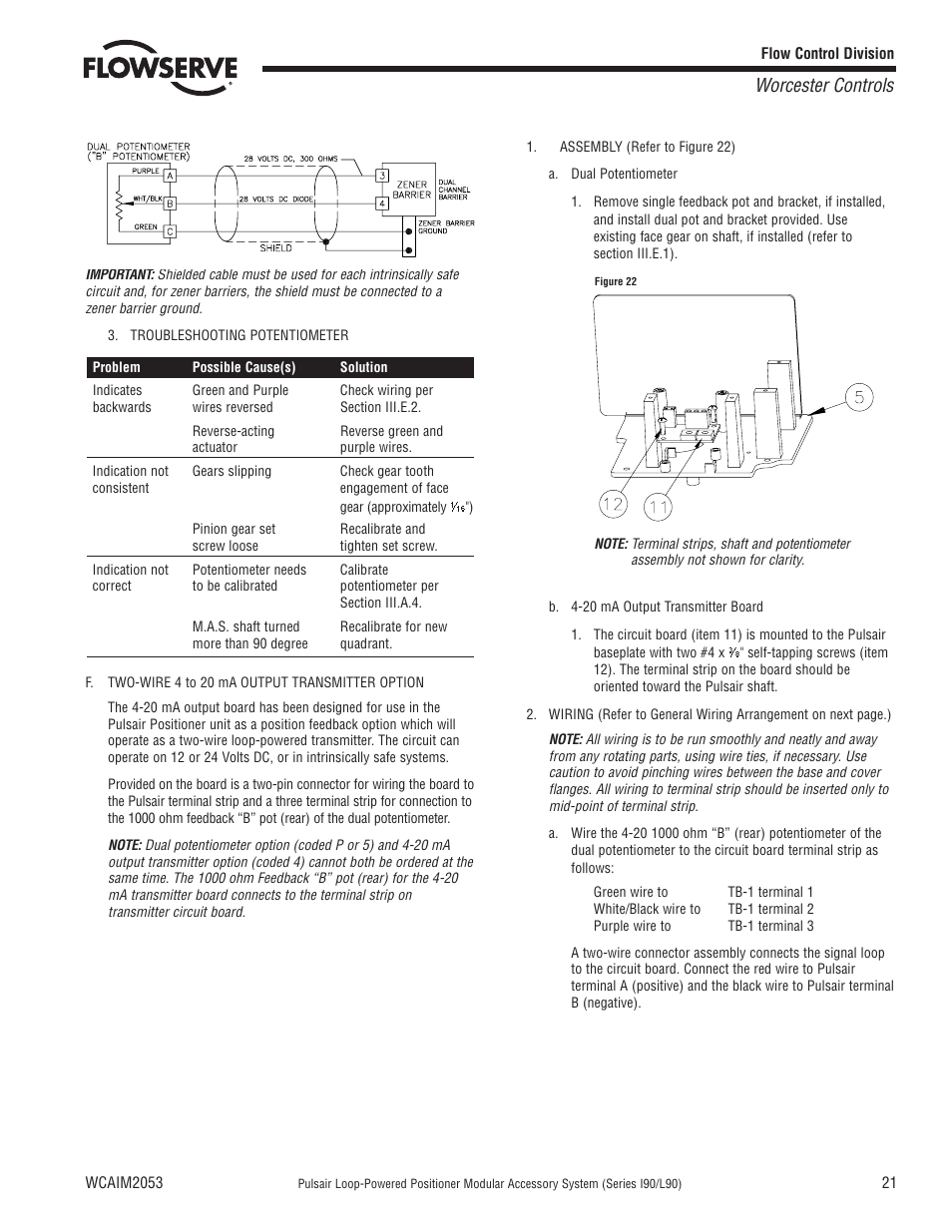Worcester controls | Flowserve I90 Series User Manual | Page 21 / 24