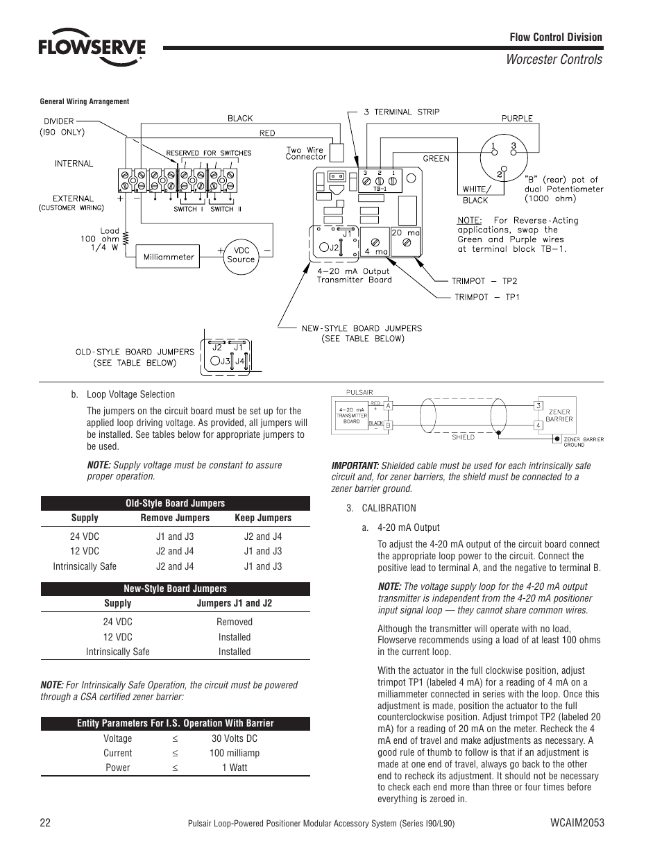 Worcester controls | Flowserve I90 Series User Manual | Page 22 / 24