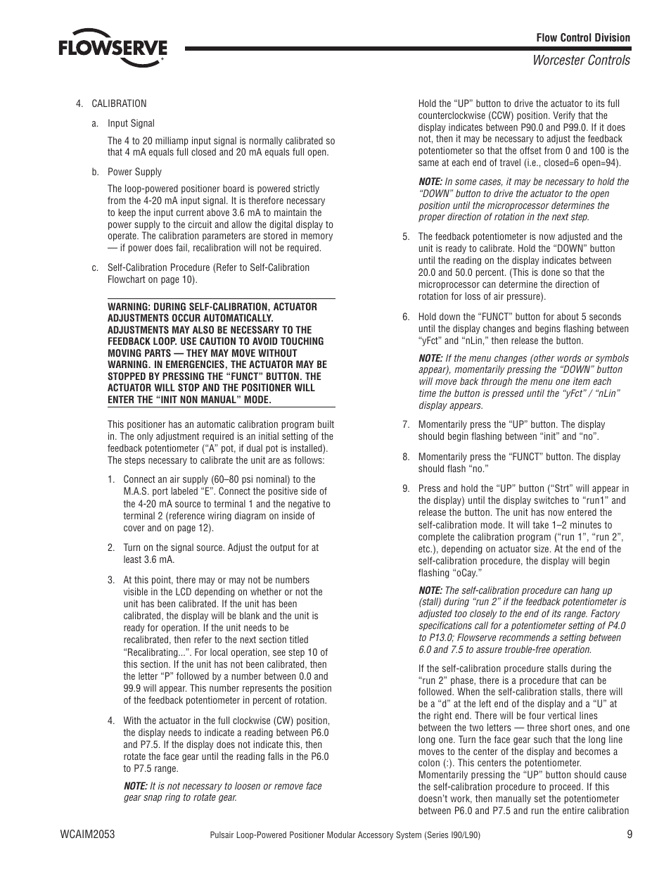 Worcester controls | Flowserve I90 Series User Manual | Page 9 / 24