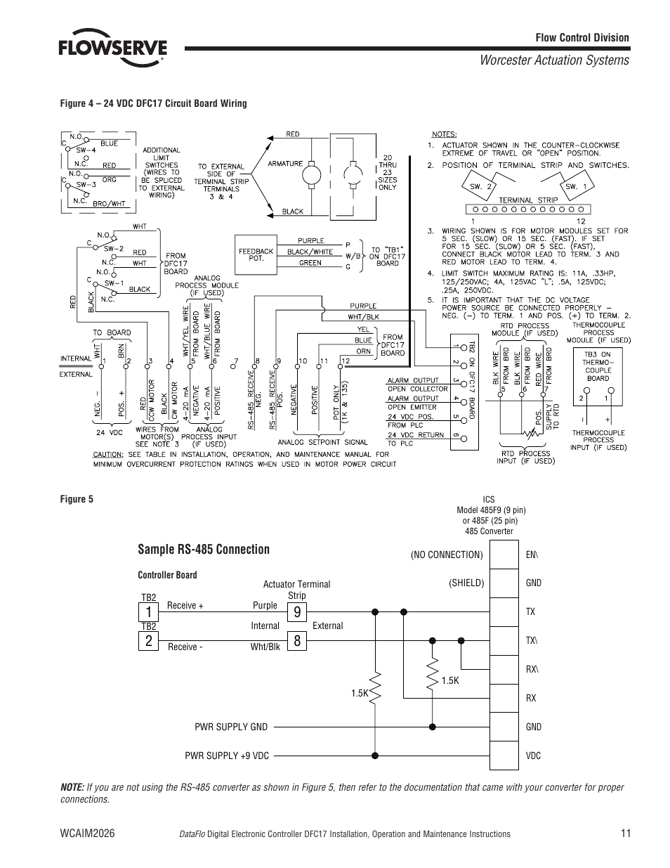 Worcester actuation systems, Sample rs-485 connection | Flowserve DFC17 User Manual | Page 11 / 28