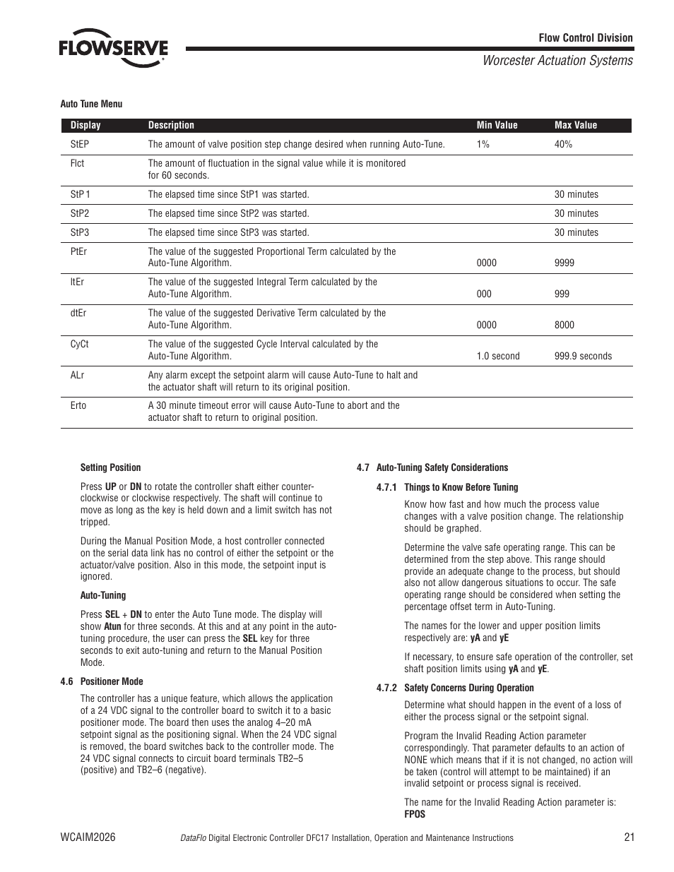 Worcester actuation systems | Flowserve DFC17 User Manual | Page 21 / 28