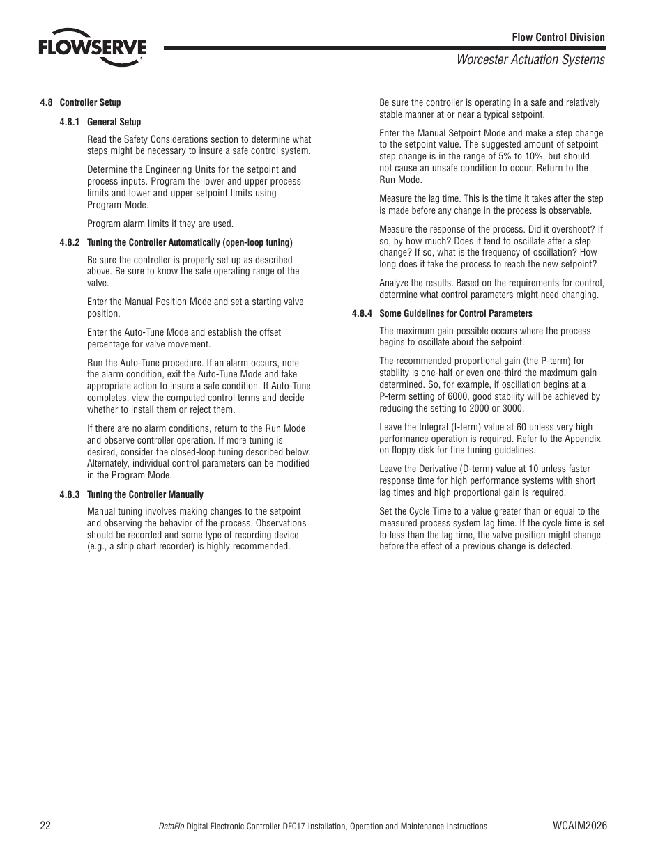 Worcester actuation systems | Flowserve DFC17 User Manual | Page 22 / 28