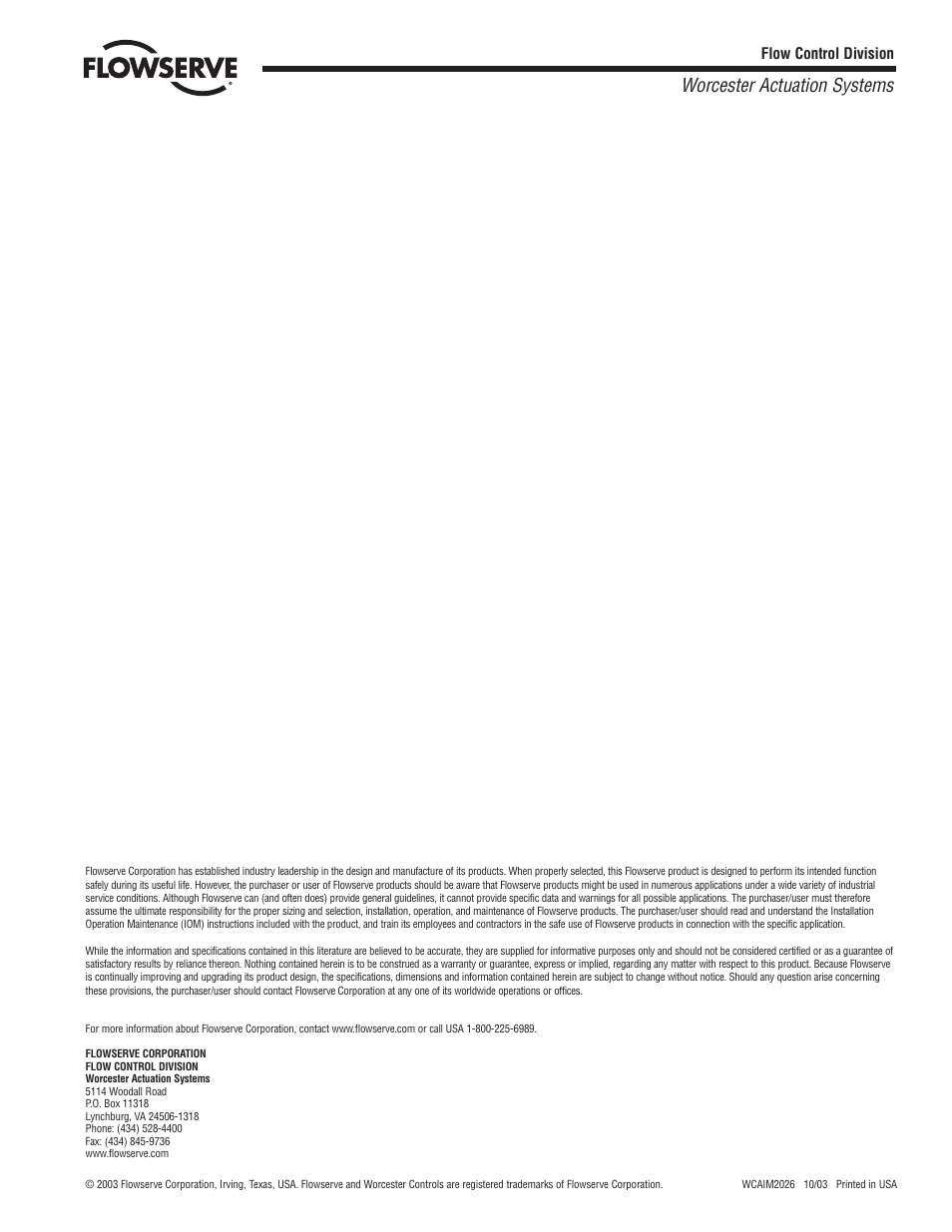 Worcester actuation systems | Flowserve DFC17 User Manual | Page 28 / 28