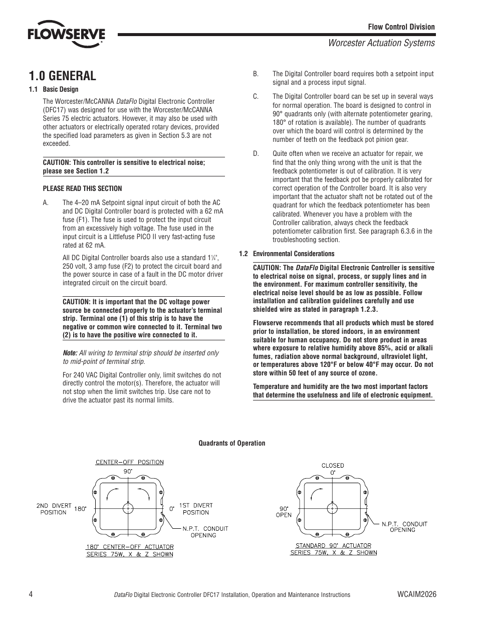 0 general, Worcester actuation systems | Flowserve DFC17 User Manual | Page 4 / 28