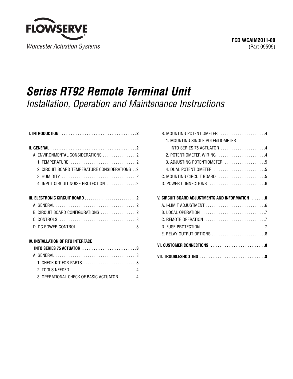 Flowserve RT92 Series User Manual | 8 pages