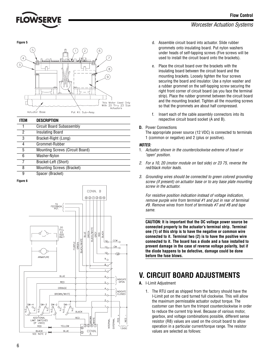 V. circuit board adjustments, Worcester actuation systems | Flowserve RT92 Series User Manual | Page 6 / 8