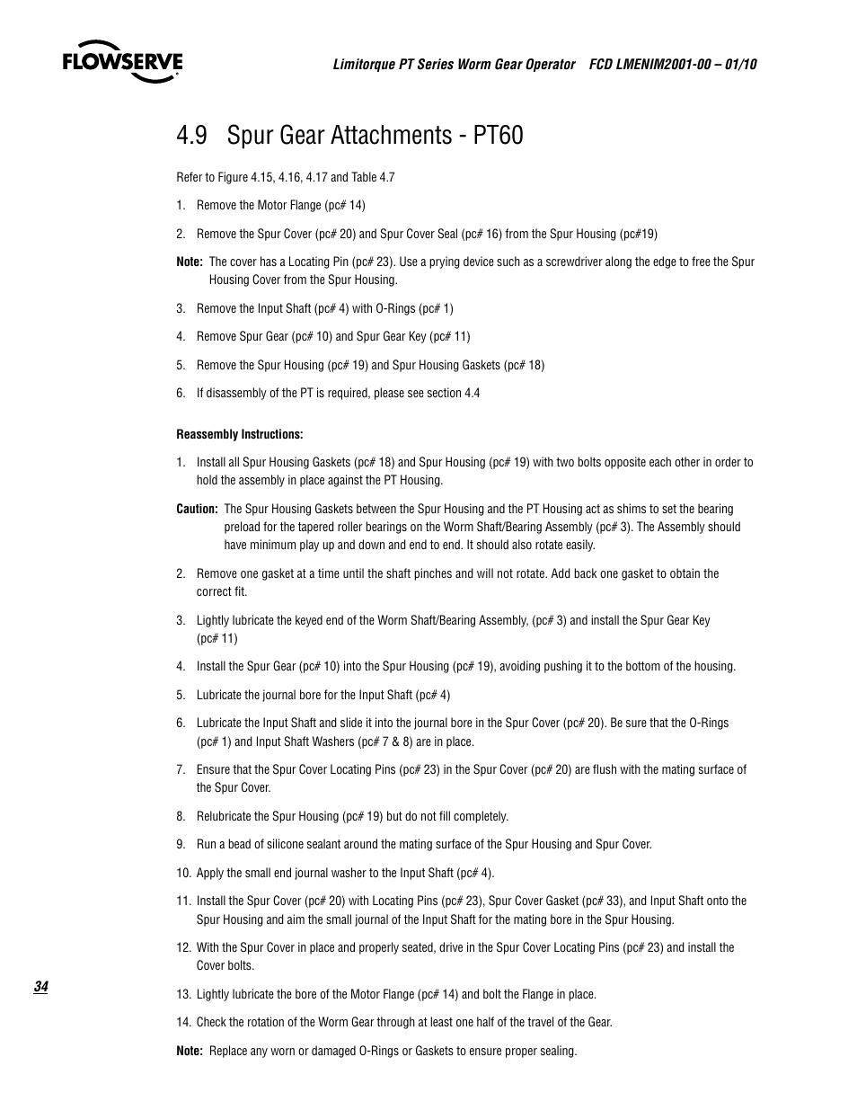 9 spur gear attachments - pt60 | Flowserve PT Series Limitorque User Manual | Page 34 / 44