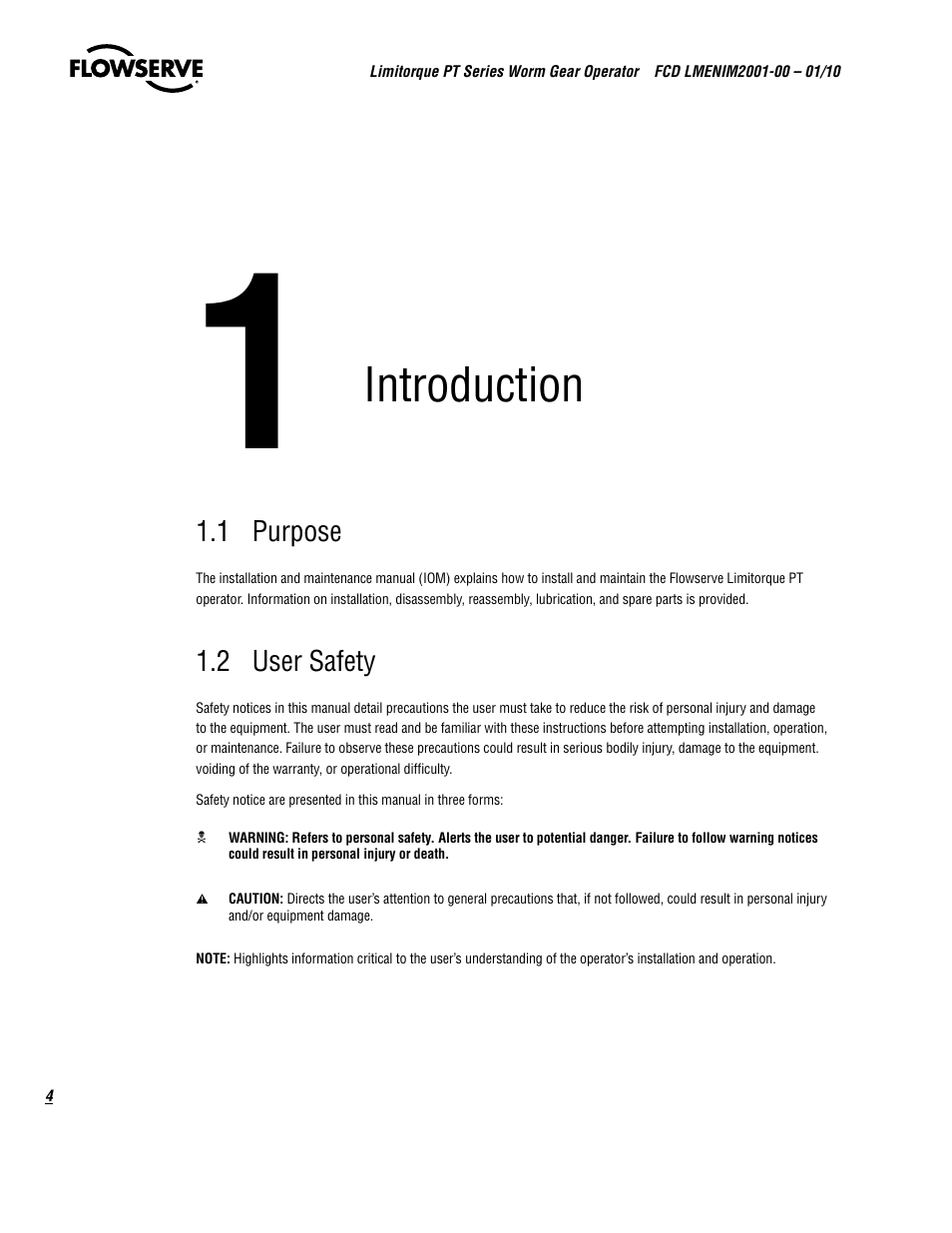 Introduction | Flowserve PT Series Limitorque User Manual | Page 4 / 44