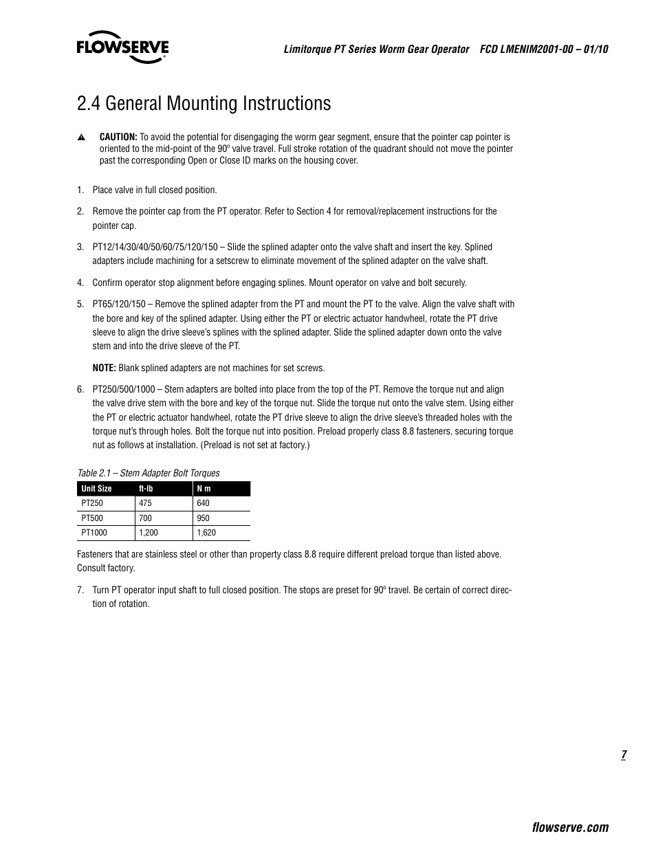 4 general mounting instructions | Flowserve PT Series Limitorque User Manual | Page 7 / 44