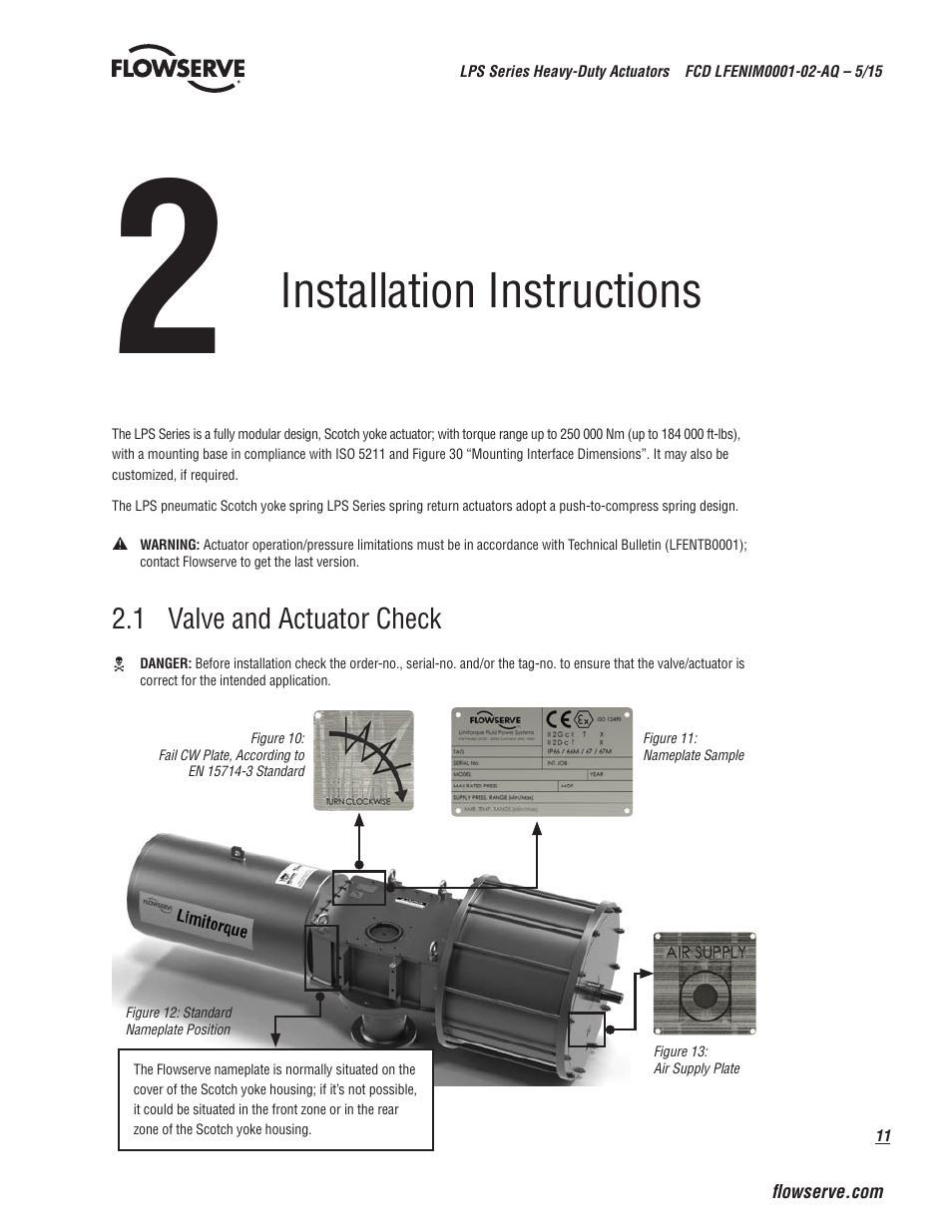 Installation instructions | Flowserve LPS Pneumatic Heavy-Duty Actuator Series User Manual | Page 11 / 32