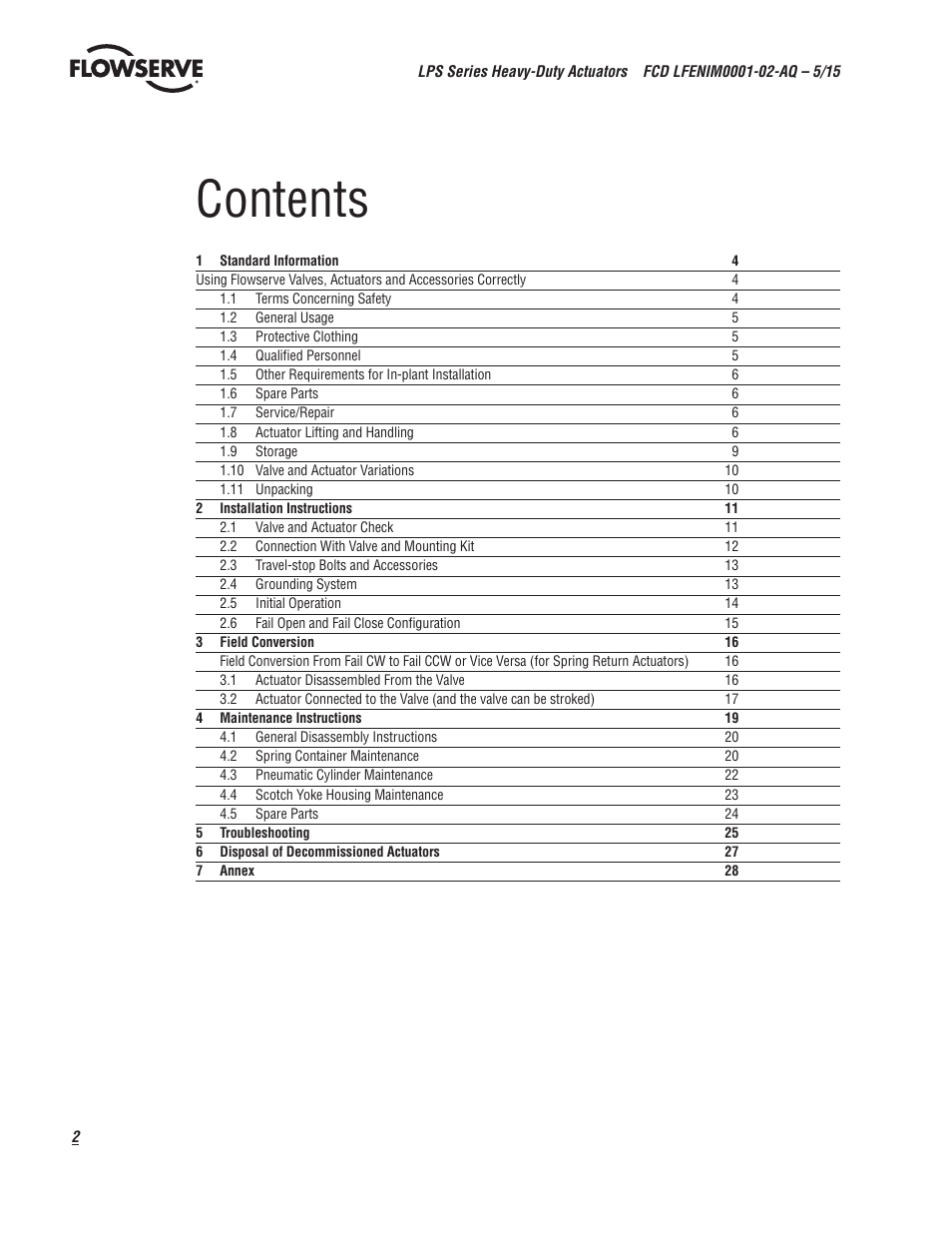 Flowserve LPS Pneumatic Heavy-Duty Actuator Series User Manual | Page 2 / 32