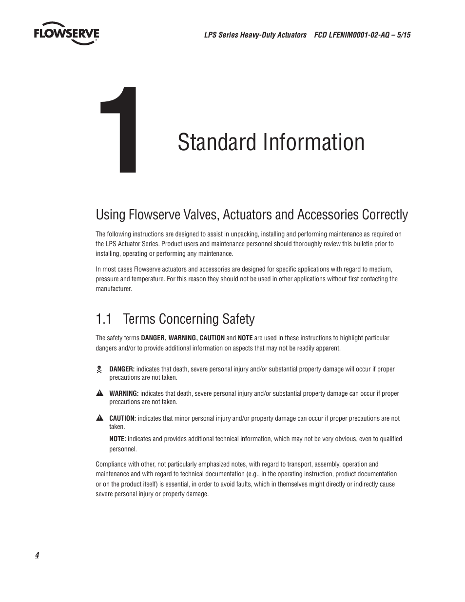 Standard information | Flowserve LPS Pneumatic Heavy-Duty Actuator Series User Manual | Page 4 / 32