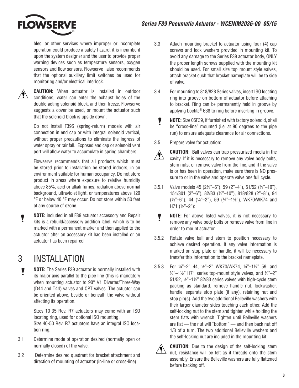 3 installation | Flowserve F39 Series Pneumatic Actuator User Manual | Page 3 / 16