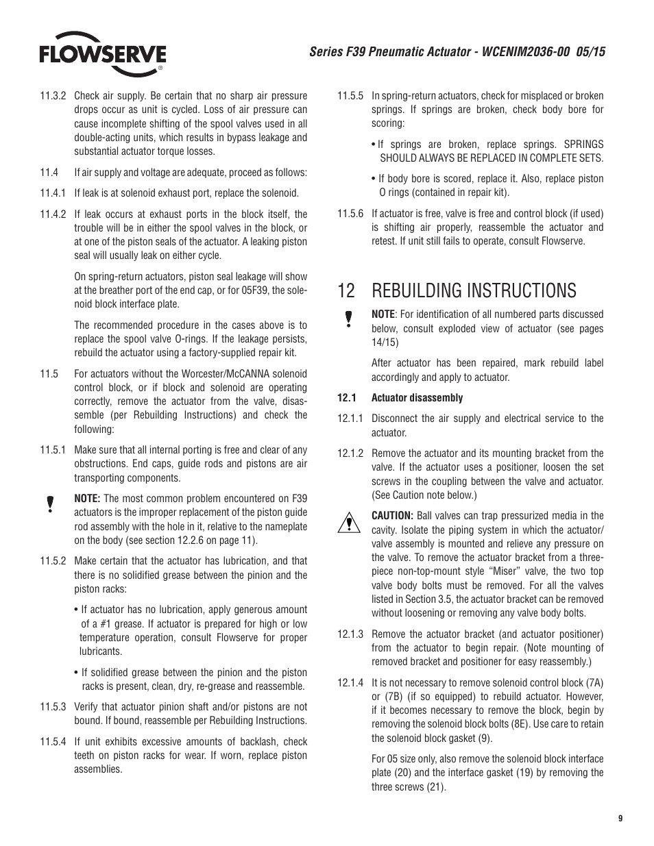 12 rebuilding instructions | Flowserve F39 Series Pneumatic Actuator User Manual | Page 9 / 16