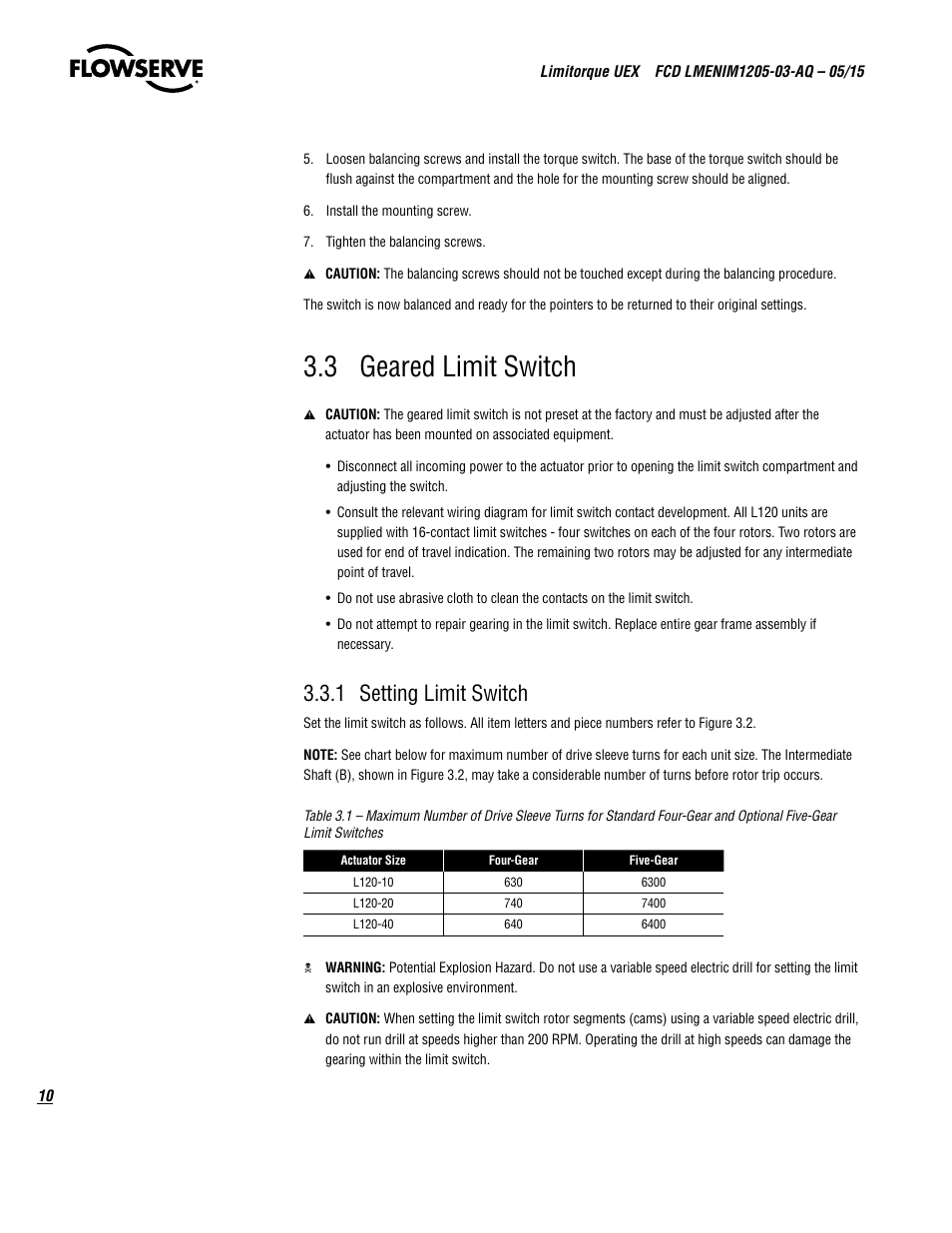 3 geared limit switch, 1 setting limit switch | Flowserve UEX Limitorque User Manual | Page 10 / 56