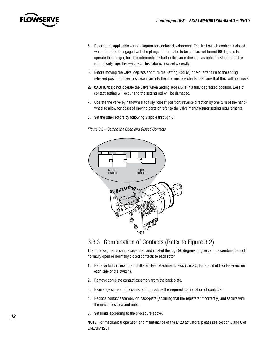 3 combination of contacts (refer to figure 3.2) | Flowserve UEX Limitorque User Manual | Page 12 / 56