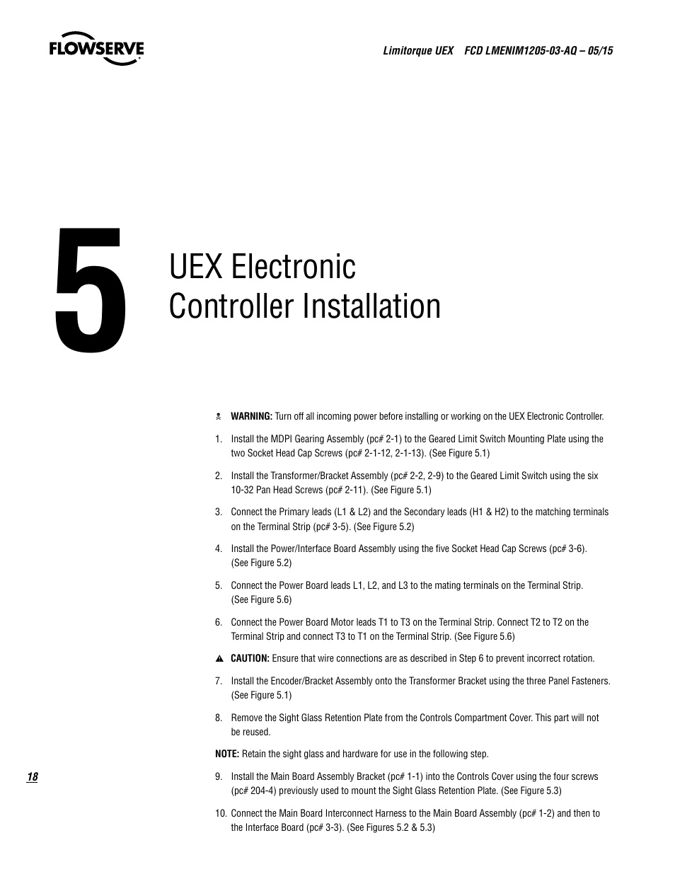 Uex electronic controller installation | Flowserve UEX Limitorque User Manual | Page 18 / 56
