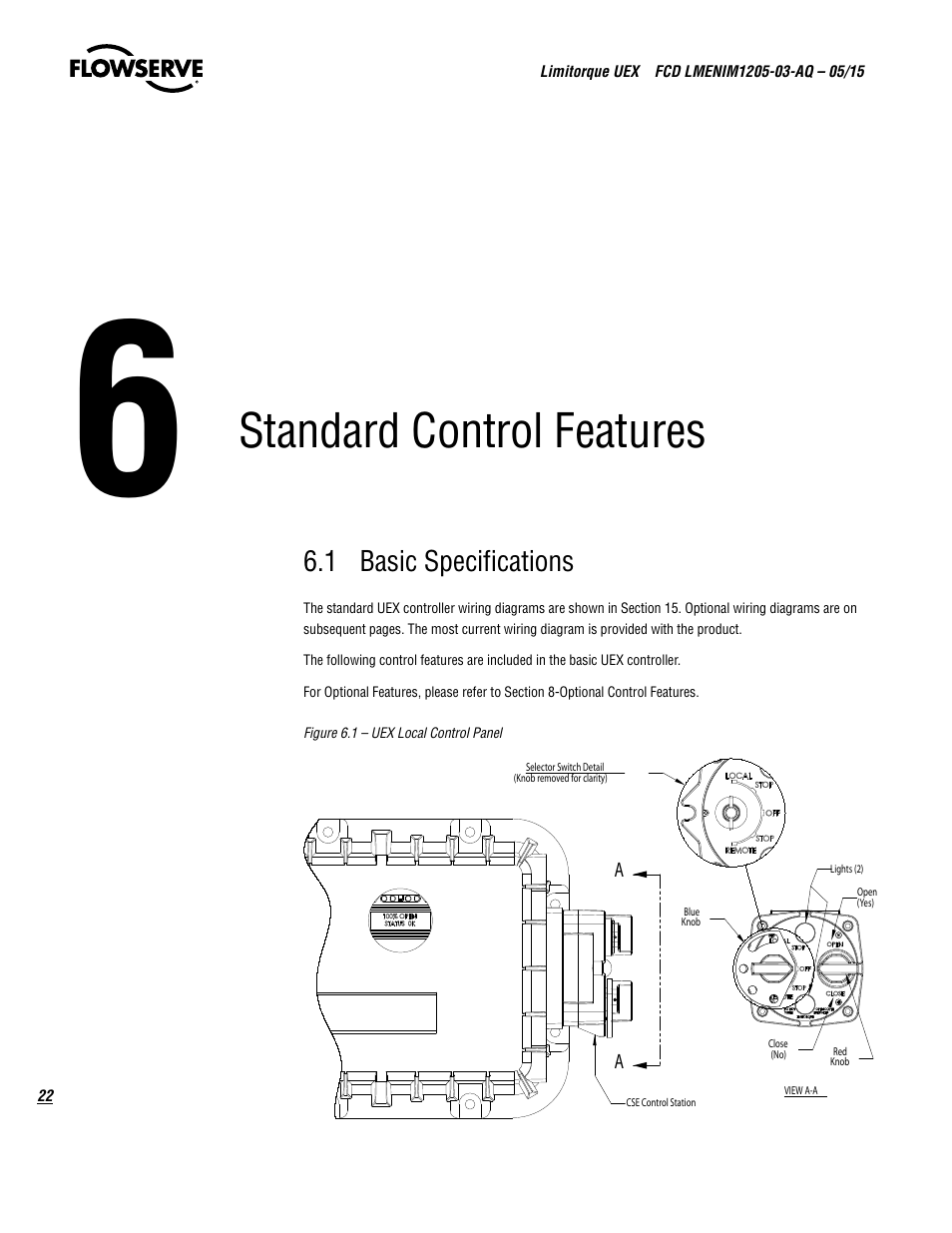 Standard control features, 1 basic specifications | Flowserve UEX Limitorque User Manual | Page 22 / 56
